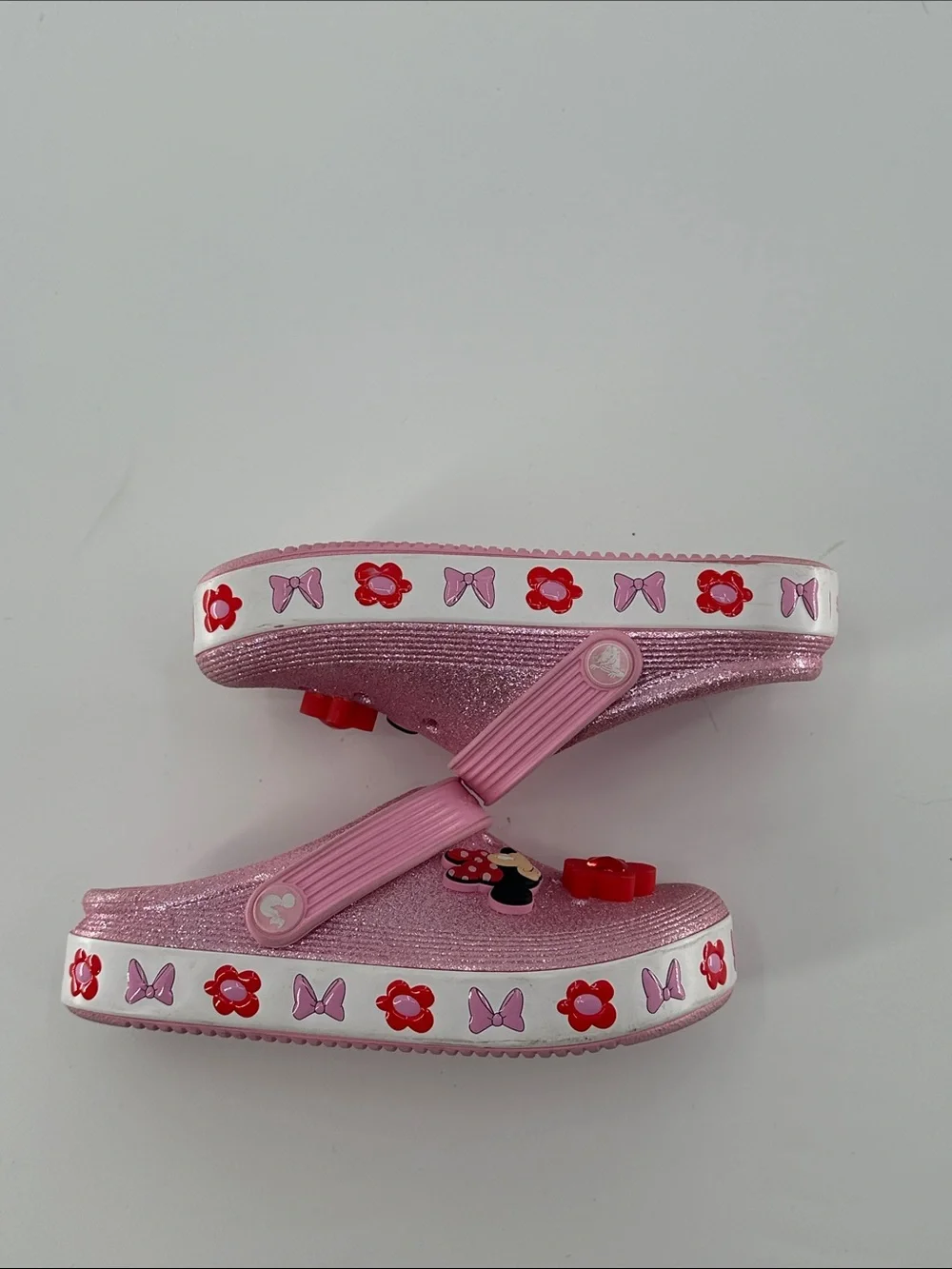 CROCS Kids Pink Glitter Minnie Mouse Clogs with Flower Charms